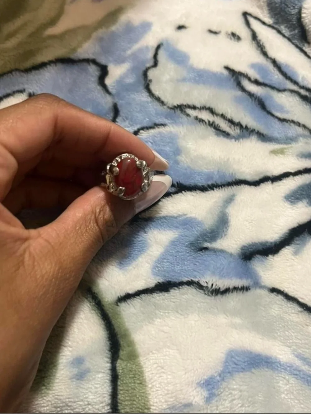Sterling Silver Ring with Deep Red Oval Stone